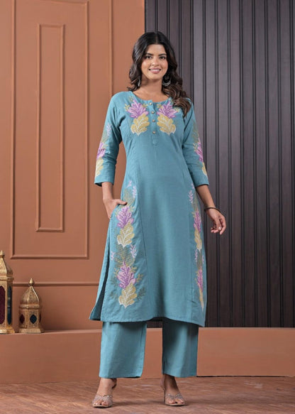 Chandri Sea Embroidered Kurta Pant Set