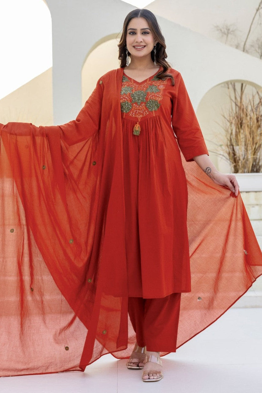 Shruti Rust Embroidered Suit Set