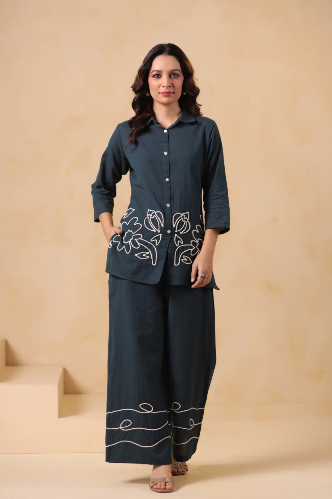 Sargi Azure embroidery co-ord set
