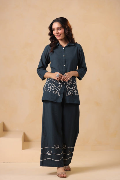 Sargi Azure embroidery co-ord set