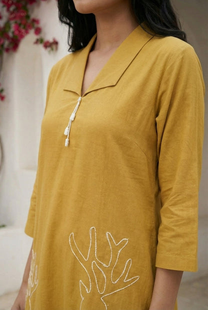 Sargi canary dori work cotton kurta pant set