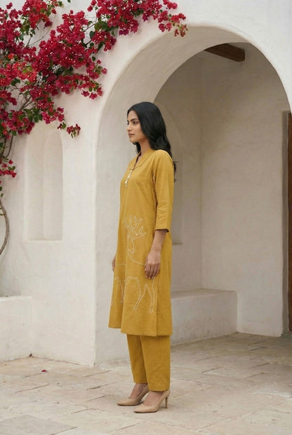 Sargi canary dori work cotton kurta pant set