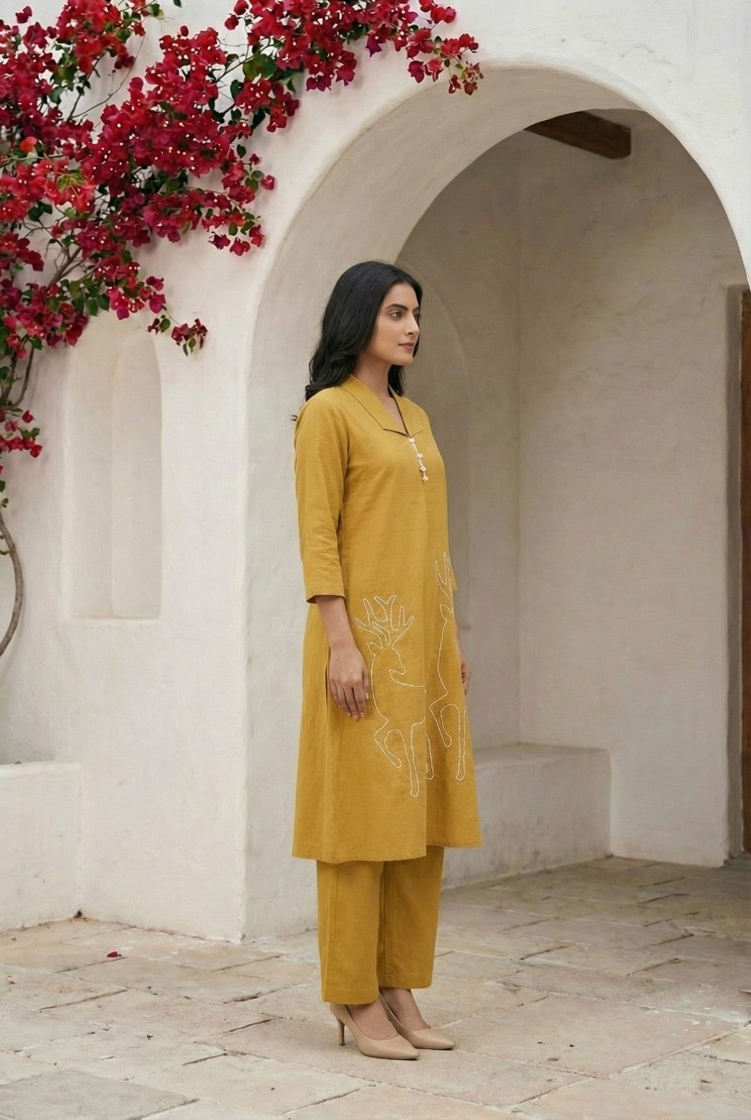 Sargi canary dori work cotton kurta pant set
