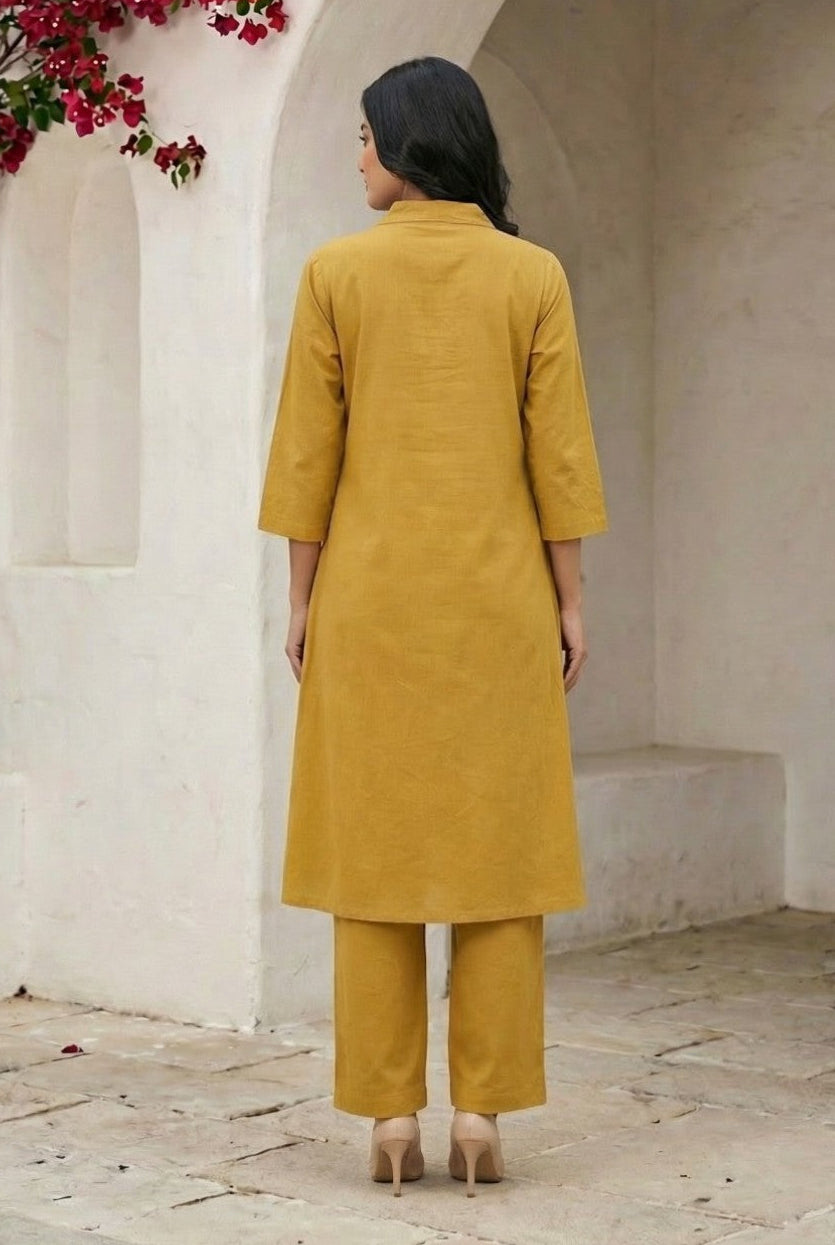 Sargi canary dori work cotton kurta pant set
