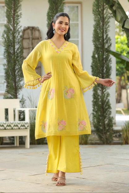 Kapil lime embroidery cotton co-ord set