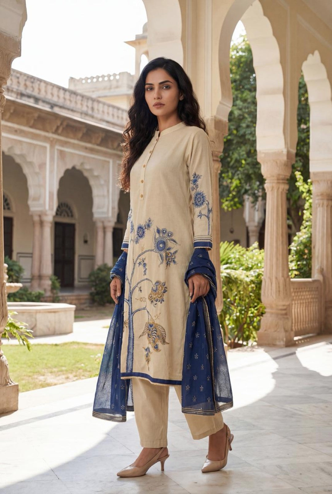 Gaur Tan cotton suit set