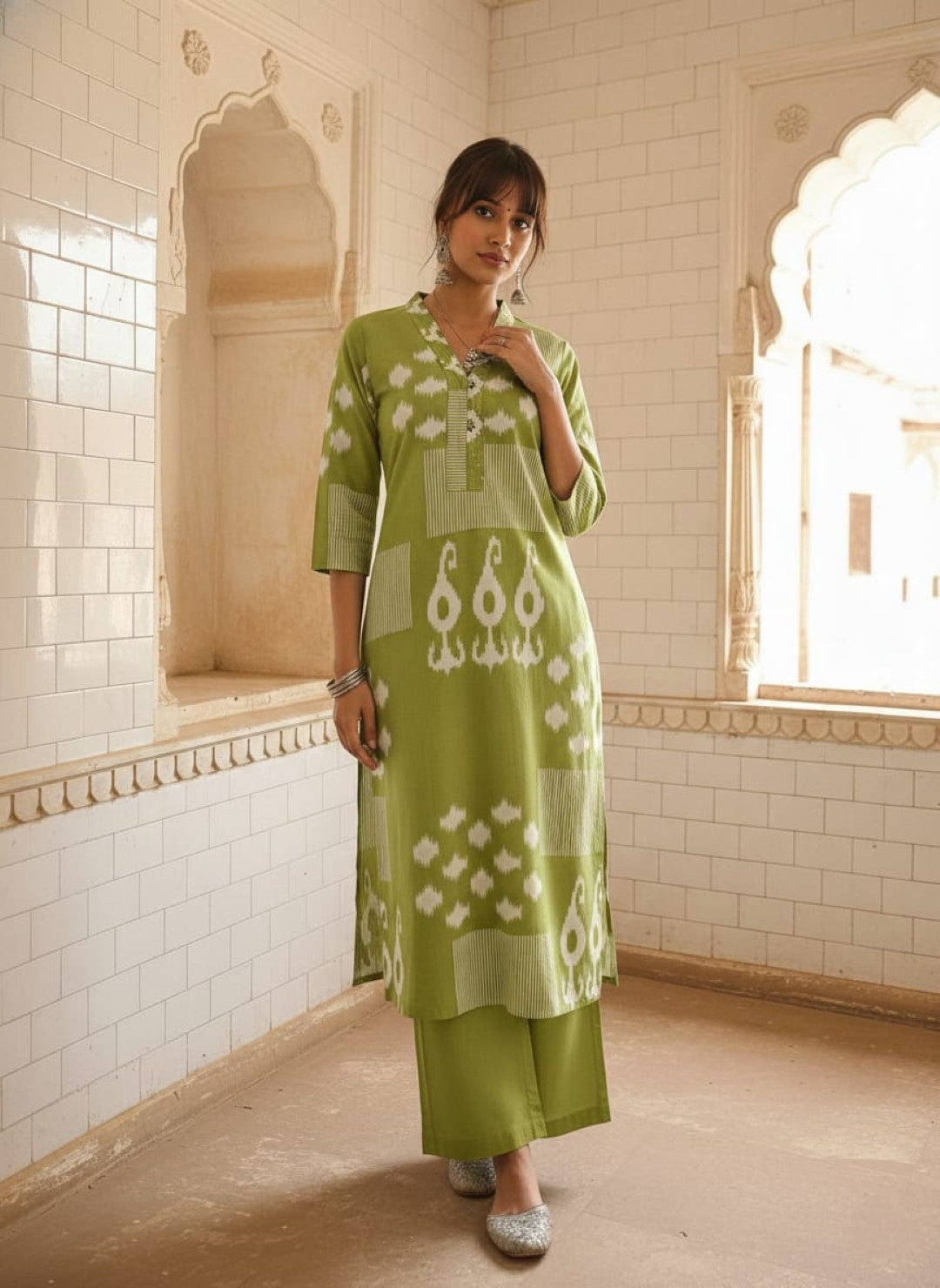 Swades Leaf cotton kurta pant set
