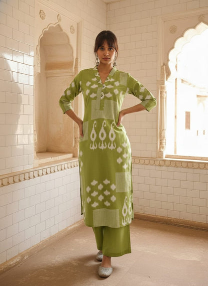 Swades Leaf cotton kurta pant set