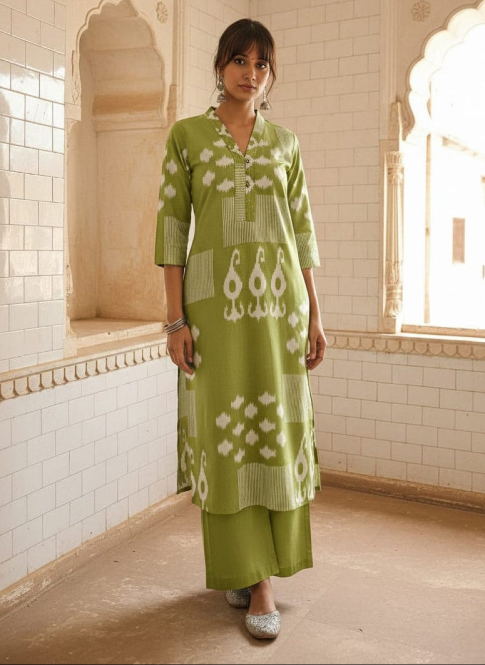 Swades Leaf cotton kurta pant set