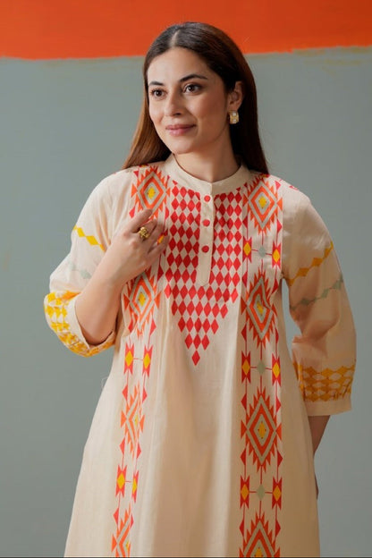 Tatva coral cotton kurta pant set