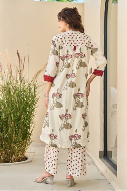 Tatva Cream cotton kurta pant set