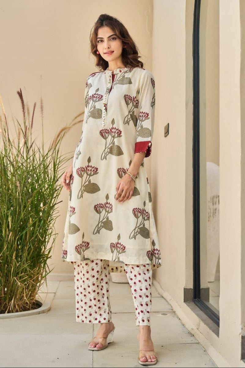 Tatva Cream cotton kurta pant set