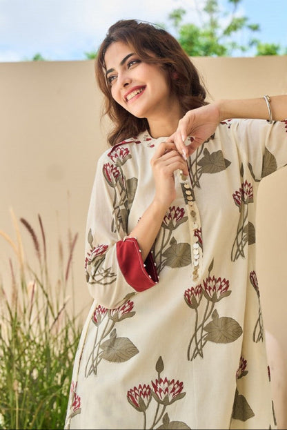 Tatva Cream cotton kurta pant set