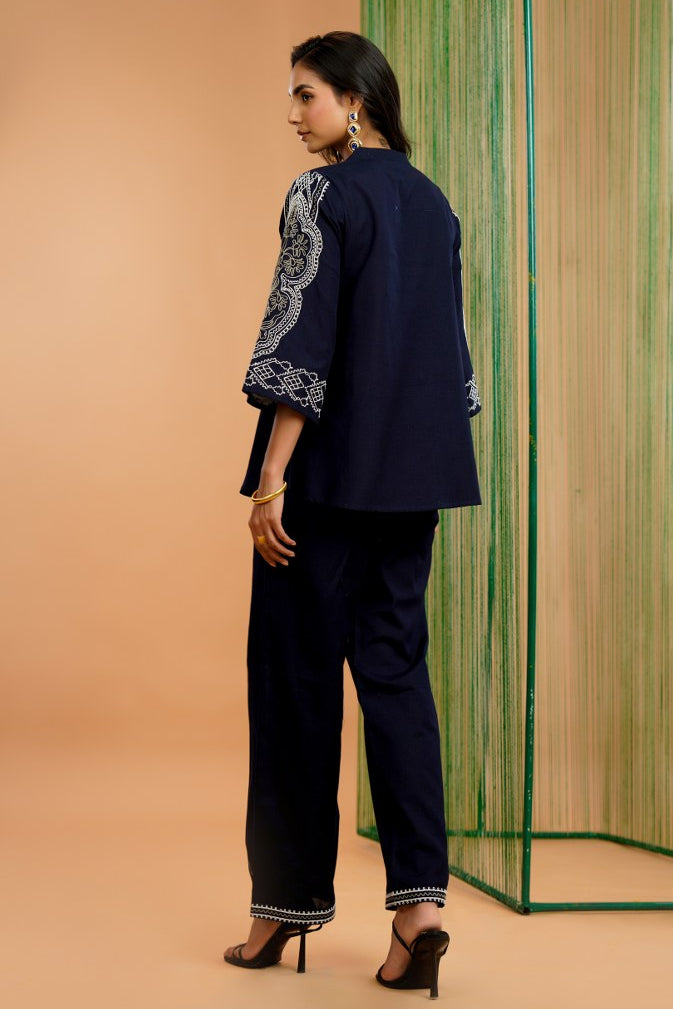 Tatva Navy embroidery cotton co-ord set