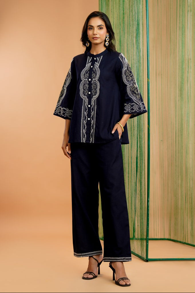 Tatva Navy embroidery cotton co-ord set