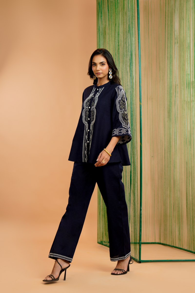 Tatva Navy embroidery cotton co-ord set