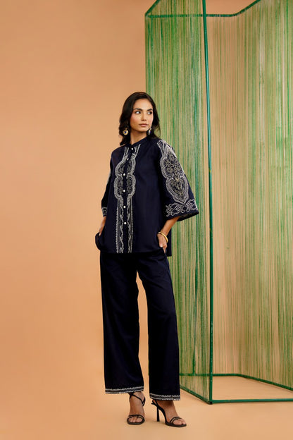 Tatva Navy embroidery cotton co-ord set