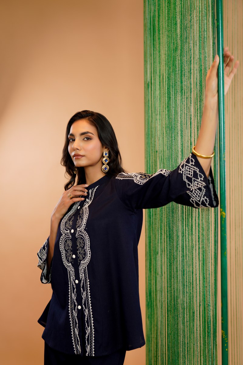 Tatva Navy embroidery cotton co-ord set