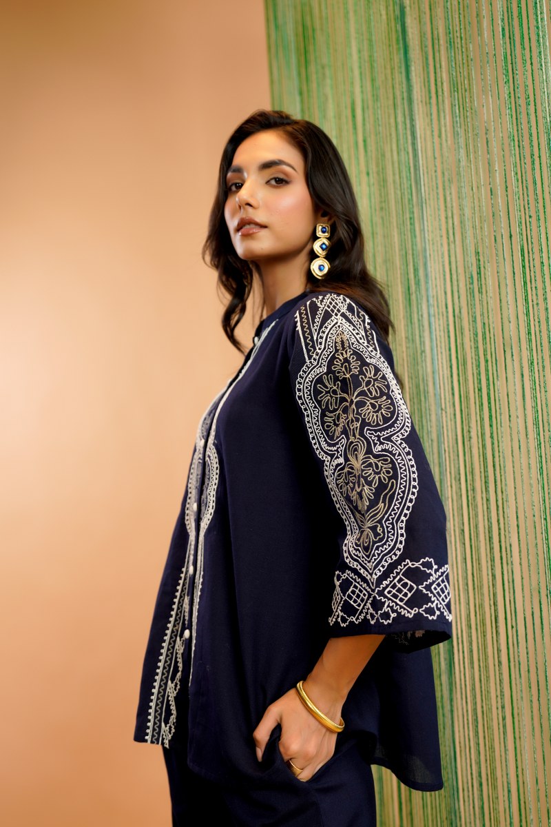 Tatva Navy embroidery cotton co-ord set