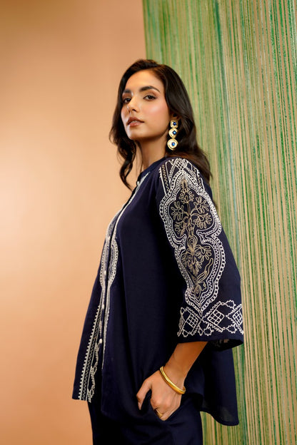 Tatva Navy embroidery cotton co-ord set