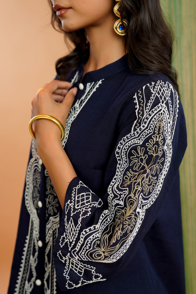 Tatva Navy embroidery cotton co-ord set