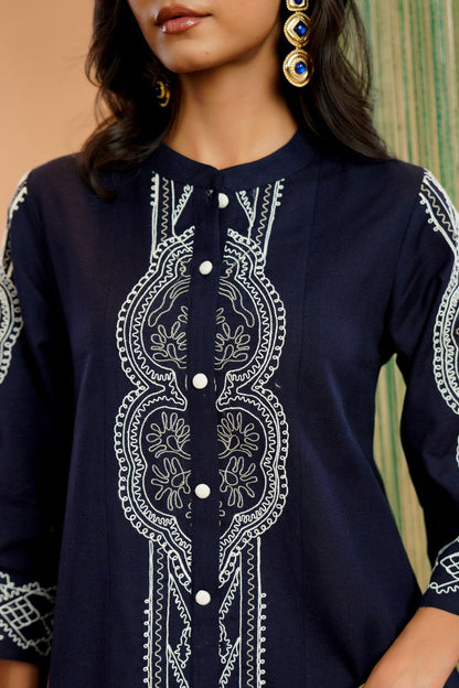 Tatva Navy embroidery cotton co-ord set
