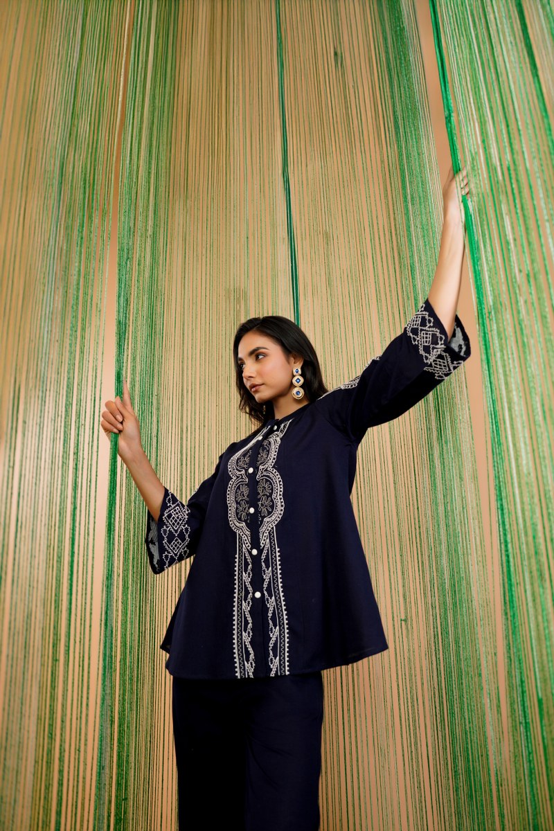 Tatva Navy embroidery cotton co-ord set