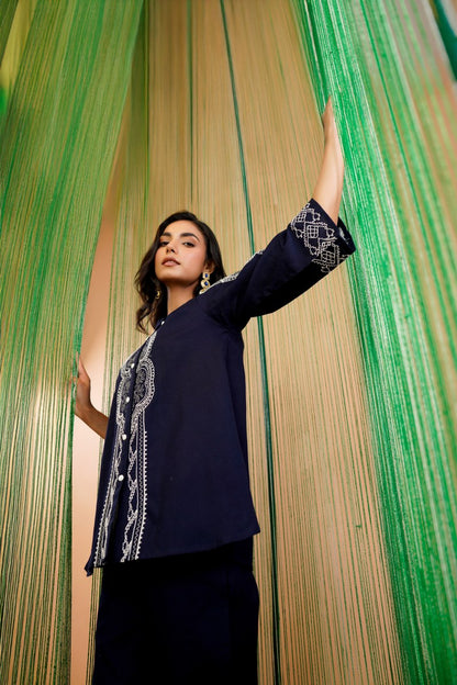 Tatva Navy embroidery cotton co-ord set