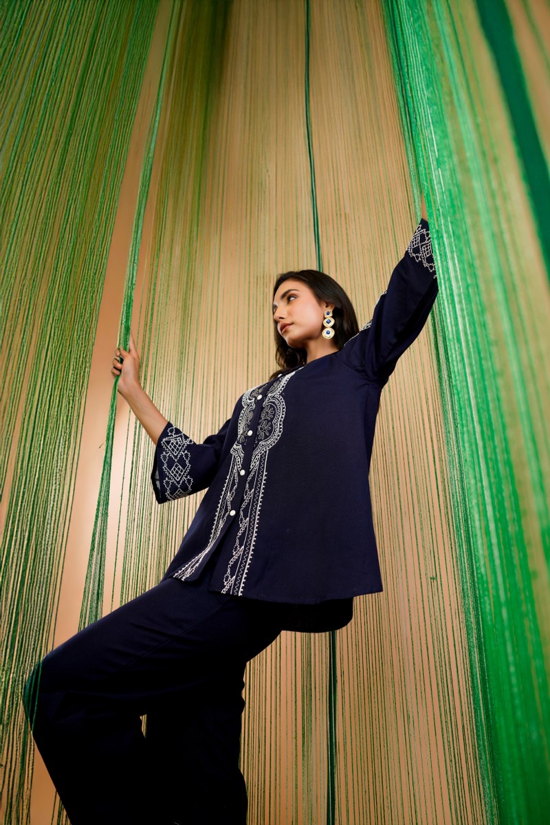 Tatva Navy embroidery cotton co-ord set