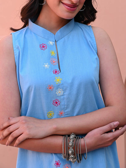 Powder Blue Embroidered Kurta Set