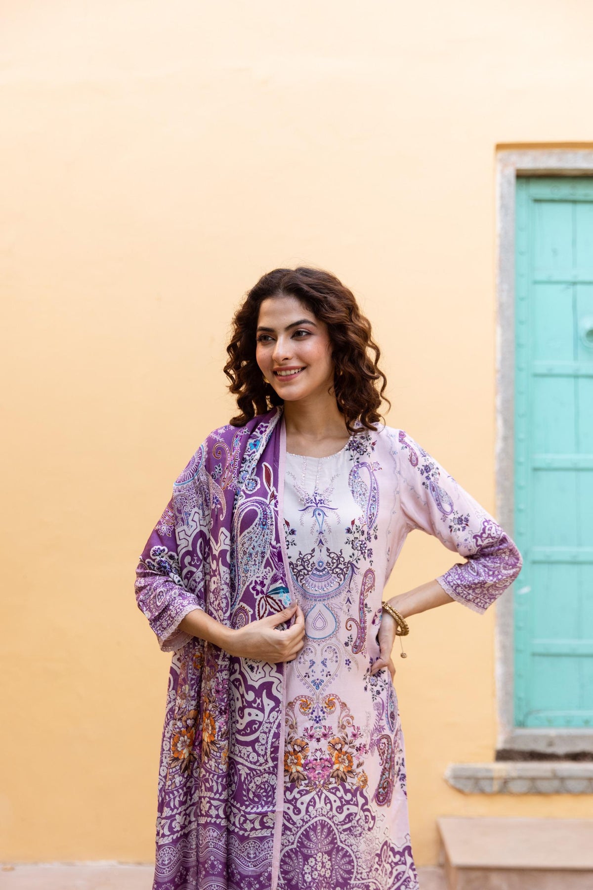 Samiksha Lilac Premium Digital Print Muslin Suit Set
