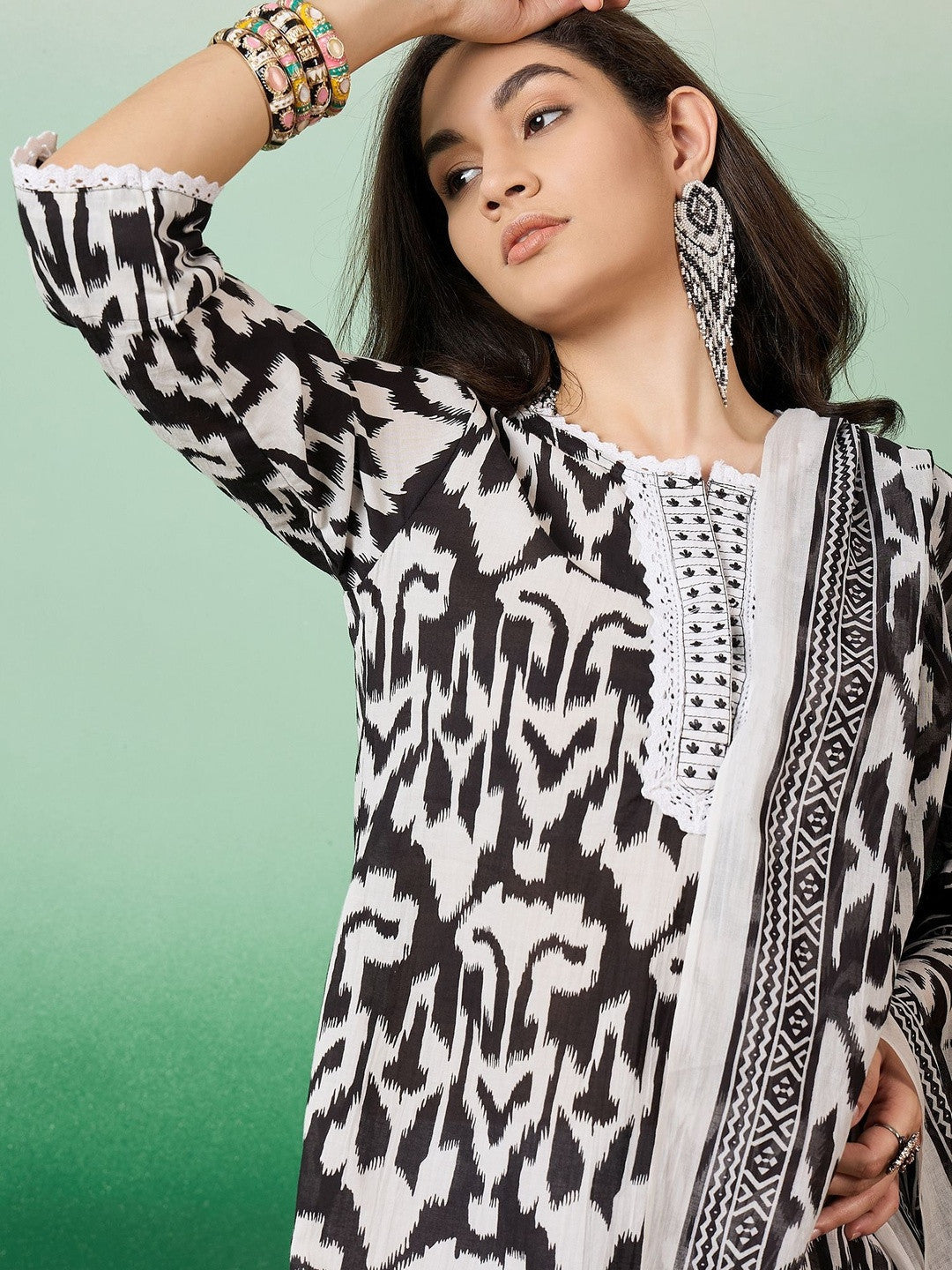Printed Pure Cotton Round Neck Kurta & Trousers Kurta Set