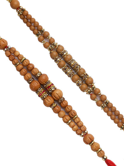 Dhiyona Set Of 2 Brown Beaded Rakhi With Roli Rice & Greeting Card