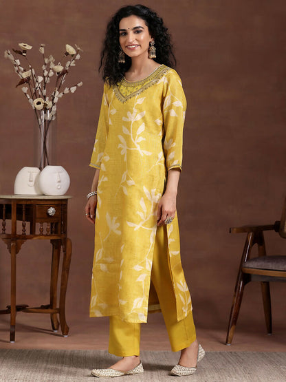 Women's LB Mustard Printed Organza Straight Suit With Dupatta