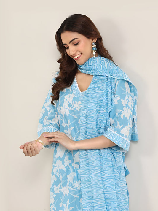 Floral Printed Straight KurtaWwith Harem Pants & Dupatta
