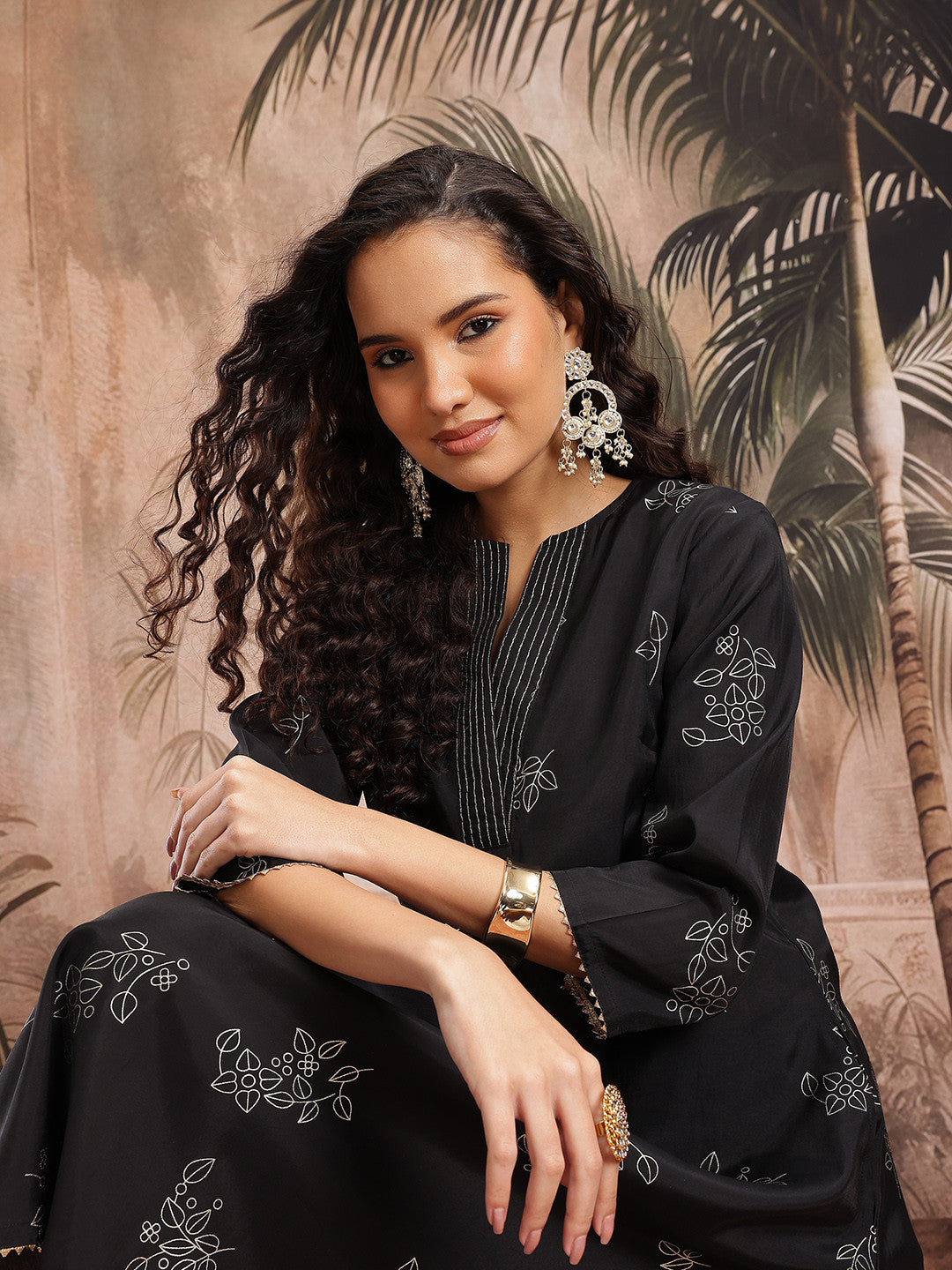 Floral Printed Regular A-Line Kurta with Trousers