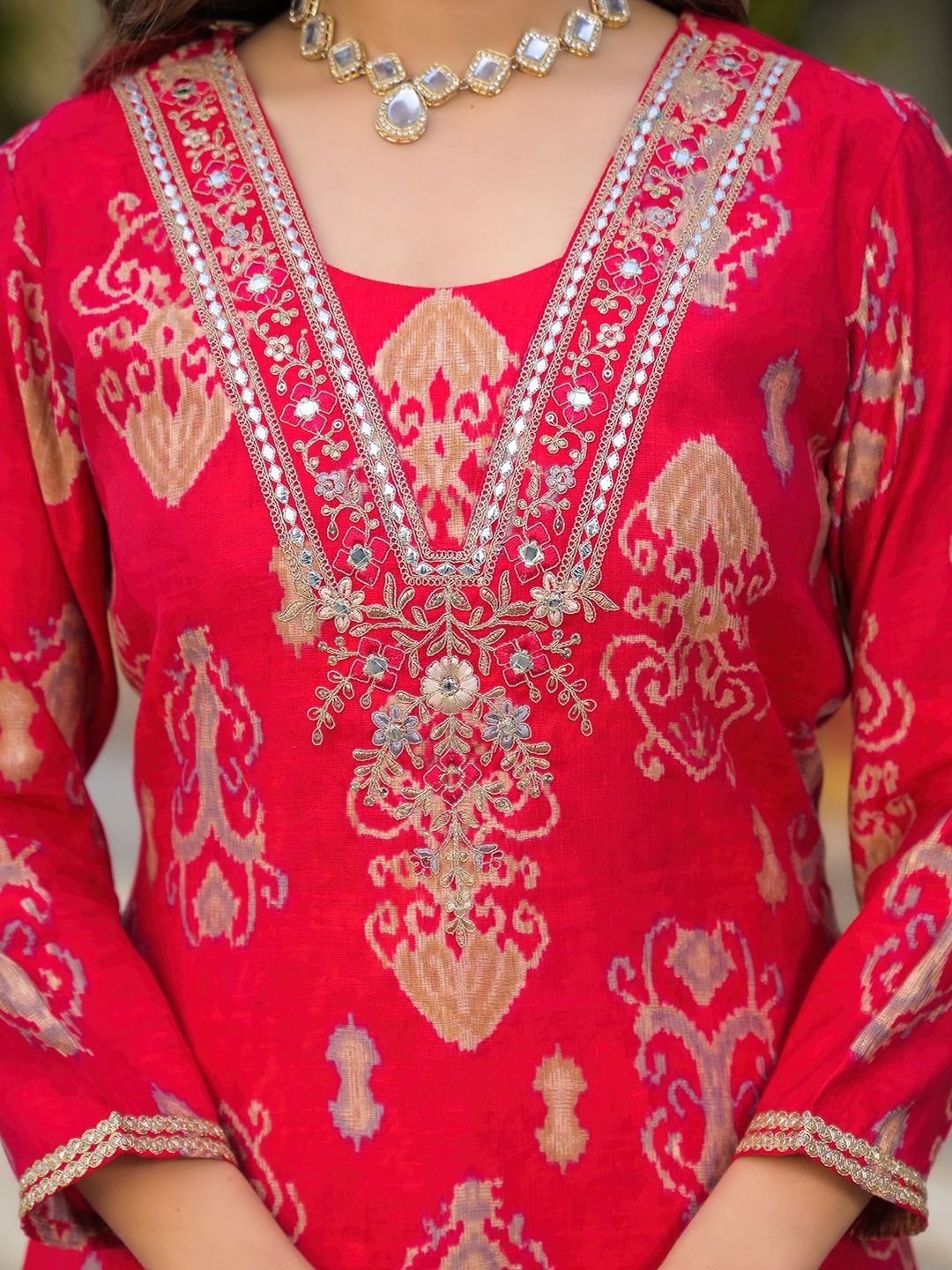 Dhiyona KL Women Ethnic Motifs Printed Regular Mirror Work Kurta with Trousers & With Dupatta