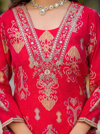 Dhiyona KL Women Ethnic Motifs Printed Regular Mirror Work Kurta with Trousers & With Dupatta