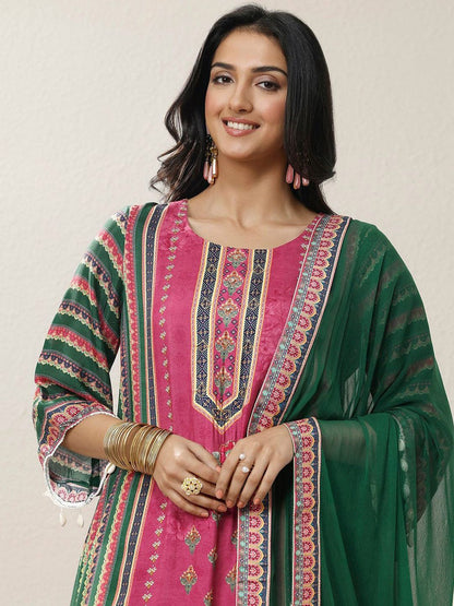 Dhiyona LL Women Ethnic Motifs Printed Regular Beads and Stones Kurta with Palazzos & With Dupatta