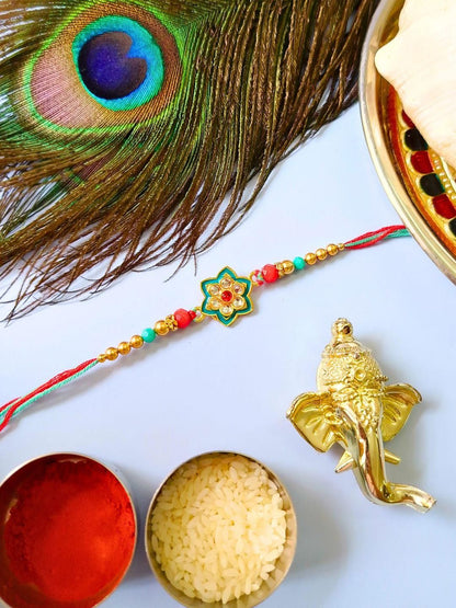 Dhiyona Pack of 4 Meenakari Kundan Traditional Rakhi