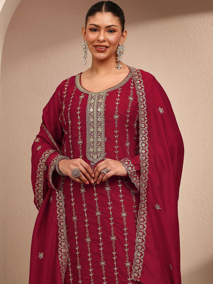 Dhiyona Women's Ethnic Motifs Embroidered Regular Thread Work Kurta with Palazzos & With Dupatta