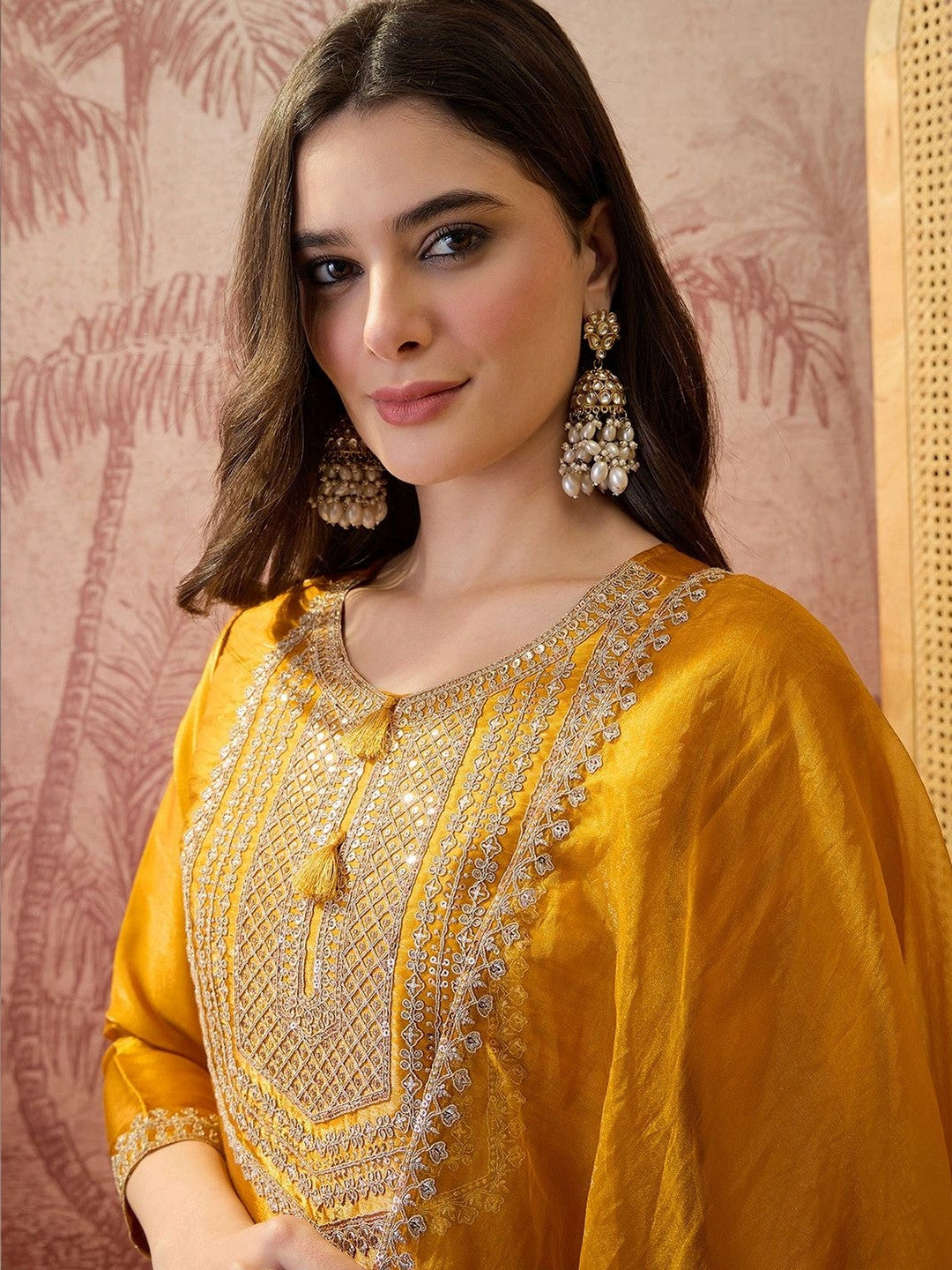 Women Embroidered Regular Kurta with Palazzos & With Dupatta