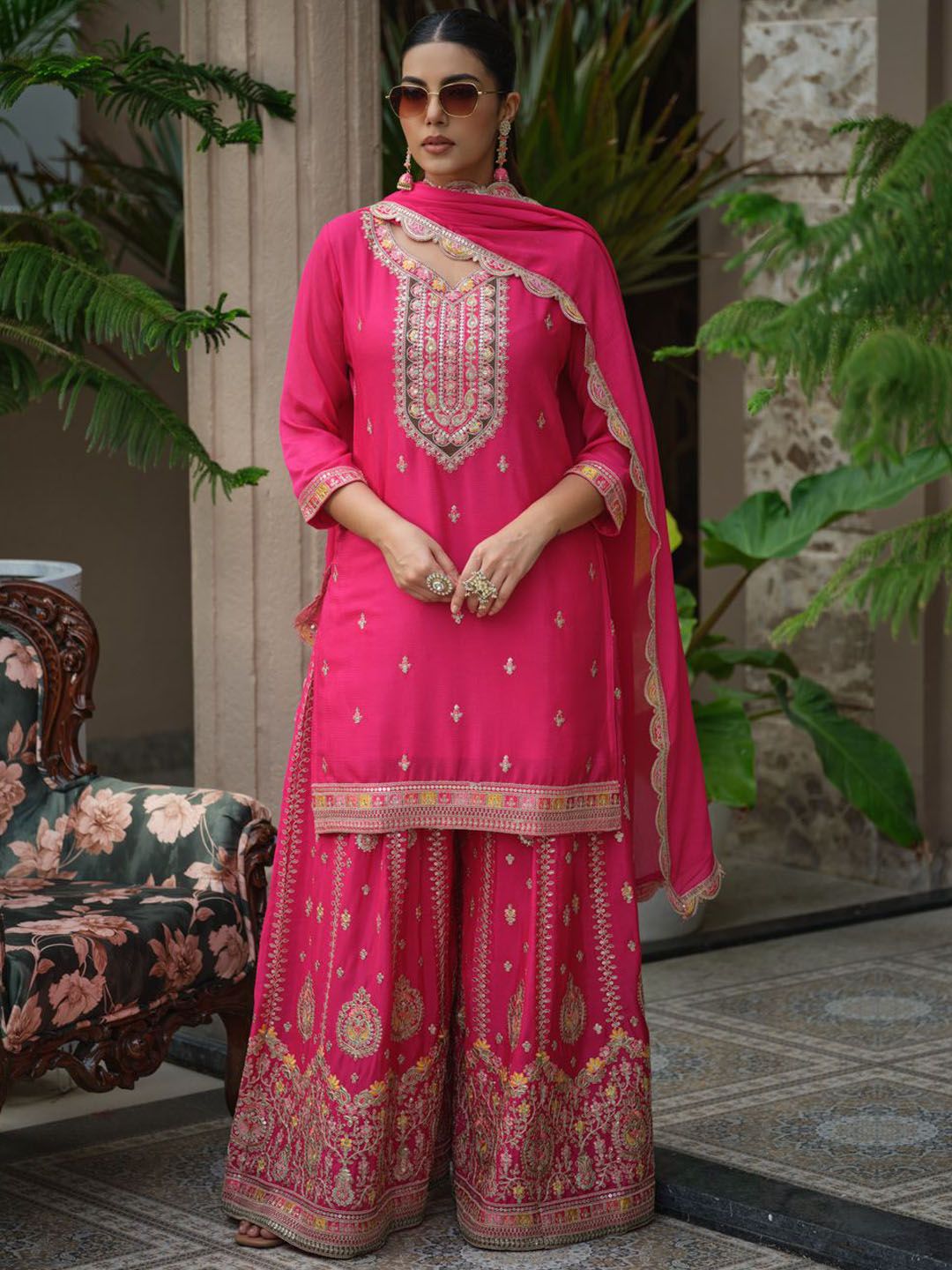 Dhiyona HOP Women Ethnic Motifs Embroidered Kurta with Sharara & Dupatta