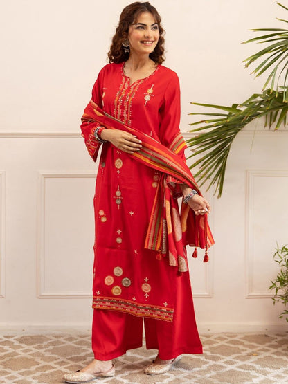 Women Ethnic Motifs Embroidered Kurta with Palazzos & With Dupatta