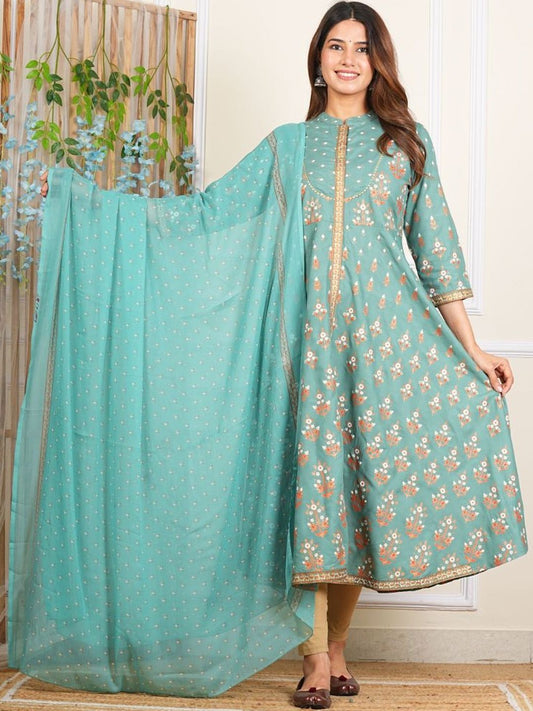Dhiyona KL Ethnic Motifs Printed Panelled Kurta With Trousers & Dupatta