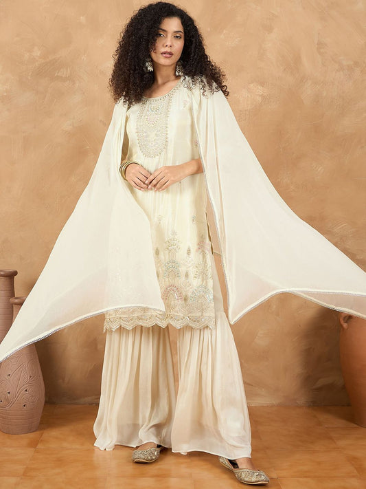 Dhiyona VA Women Embroidered Straight Kurta with Sharara & Dupatta