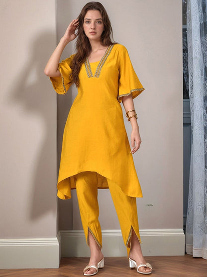 Women Solid Ethnic Kurta with Dhoti Pant