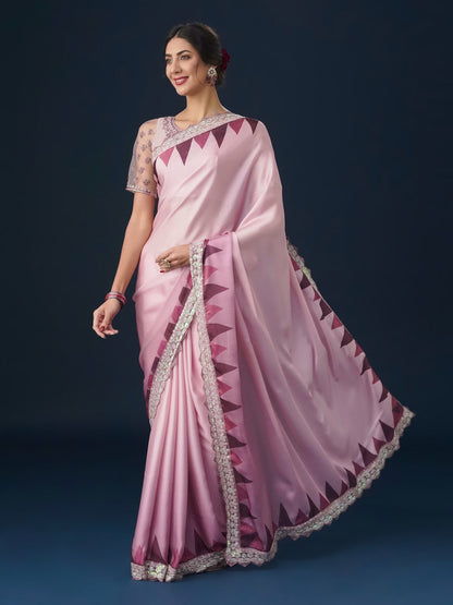 Dhiyona KS Women's Sequin Embellished Geometric Printed Satin Saree
