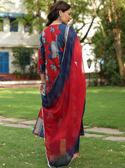 Dhiyona RR Women's Floral Printed Regular Pure Cotton Kurta with Trousers & With Dupatta