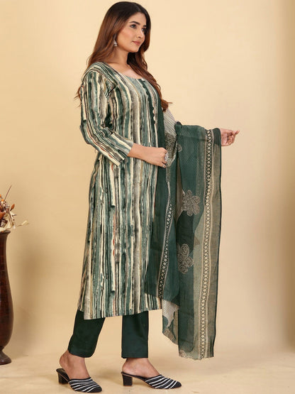 Printed Pure Cotton Round Neck Kurta & Trousers With Dupatta